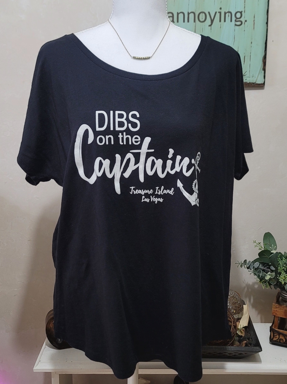 Woman's 'Dibs on the Captain' Treasure Island Las Vegas Black Logo T-Shirt
